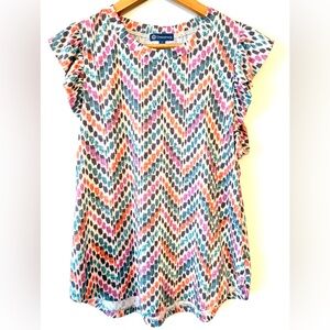 Democracy Multicolor Ikat Flutter Sleeve Ruffle Top